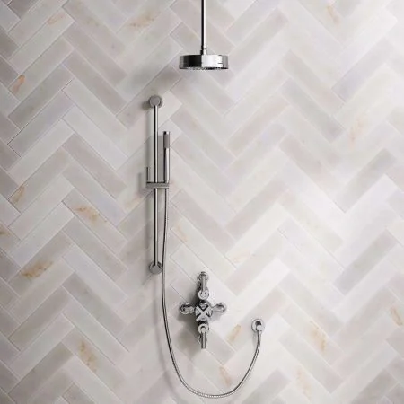 Bayor Dual Outlet Semi Exposed Shower with Slider Rail, with 210mm Ceiling Arm, 8" Rose & Metal Levers in Chrome