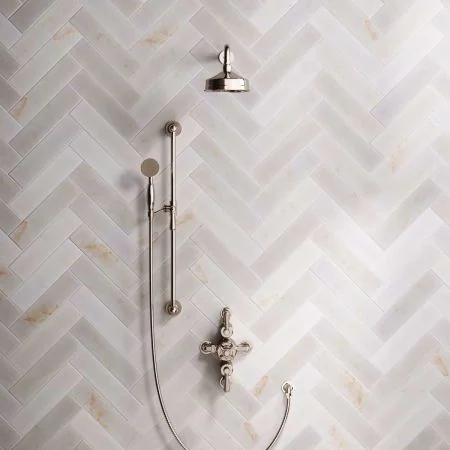 Linton Dual Outlet Semi Exposed Shower with Slider Rail, 500mm Wall Arm, 6" Rose & Metal Levers in Polished Nickel