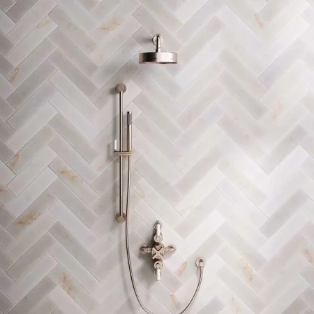 Bayor Dual Outlet Semi Exposed Shower with Slider Rail, 300mm Wall Arm, 8" Rose & White Levers in Brushed Nickel