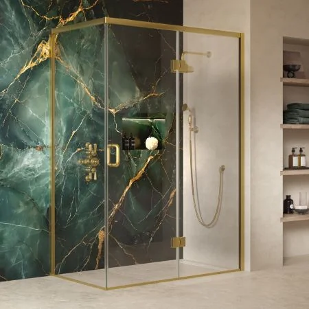 Swale 1400mmx 800mm Hinged Door Shower Enclosure - Brushed Brass