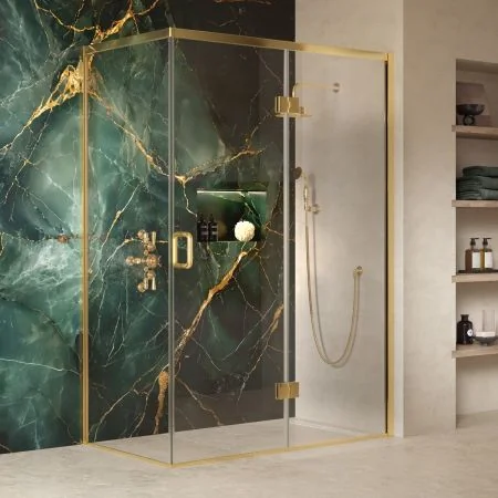 Swale 1400mmx 800mm Hinged Door Shower Enclosure - Timeless Brass