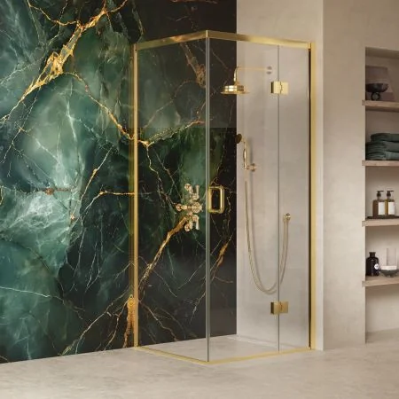 Swale 900mm x 900mm Hinged Door Shower Enclosure - Timeless Brass