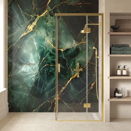 Swale 900mm x 900mm Hinged Door Shower Enclosure - Timeless Brass