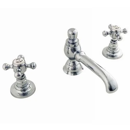Silverdale Victorian Three Hole Basin Mixer Tap And Pop Up Waste