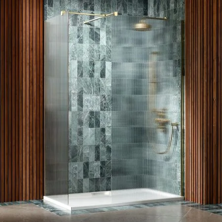 Wharfe Reeded Walk In Shower Enclosure - Brushed Brass