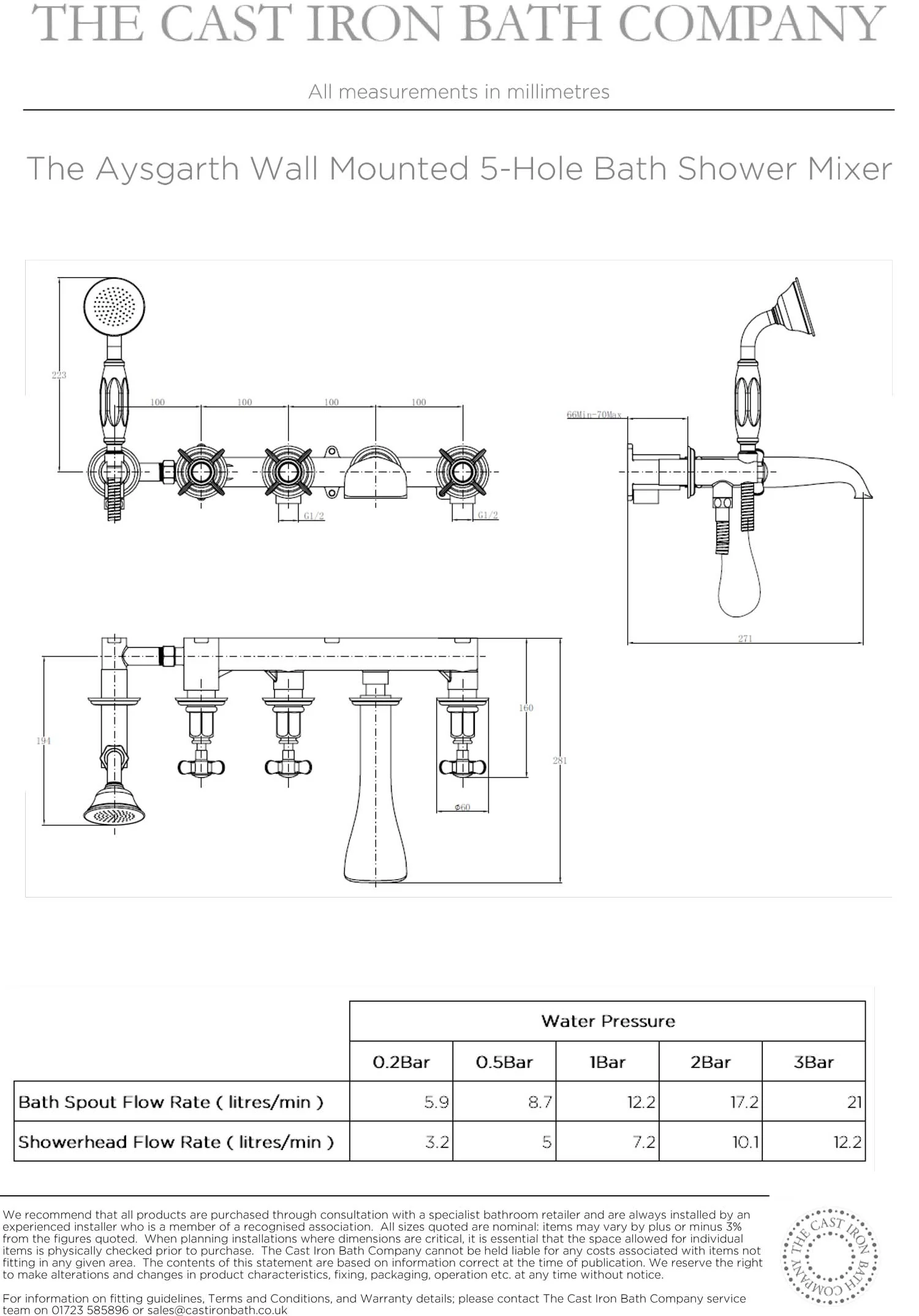 Specification drawing for - 5 Hole Bath Shower Mixer - CIBC-5HBSM-W-XT