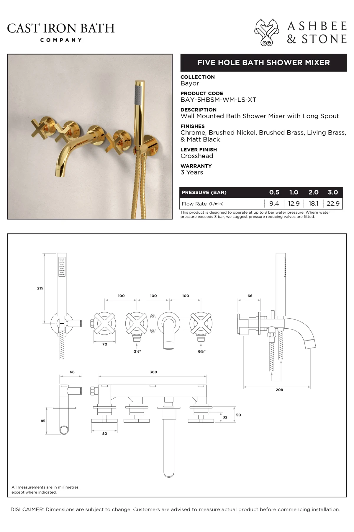 View Bayor 5 Hole Bath Shower Mixer specification}}