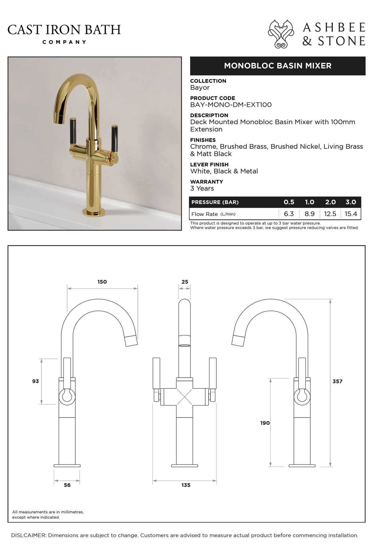 View Bayor Monoblock Basin Mixer specification