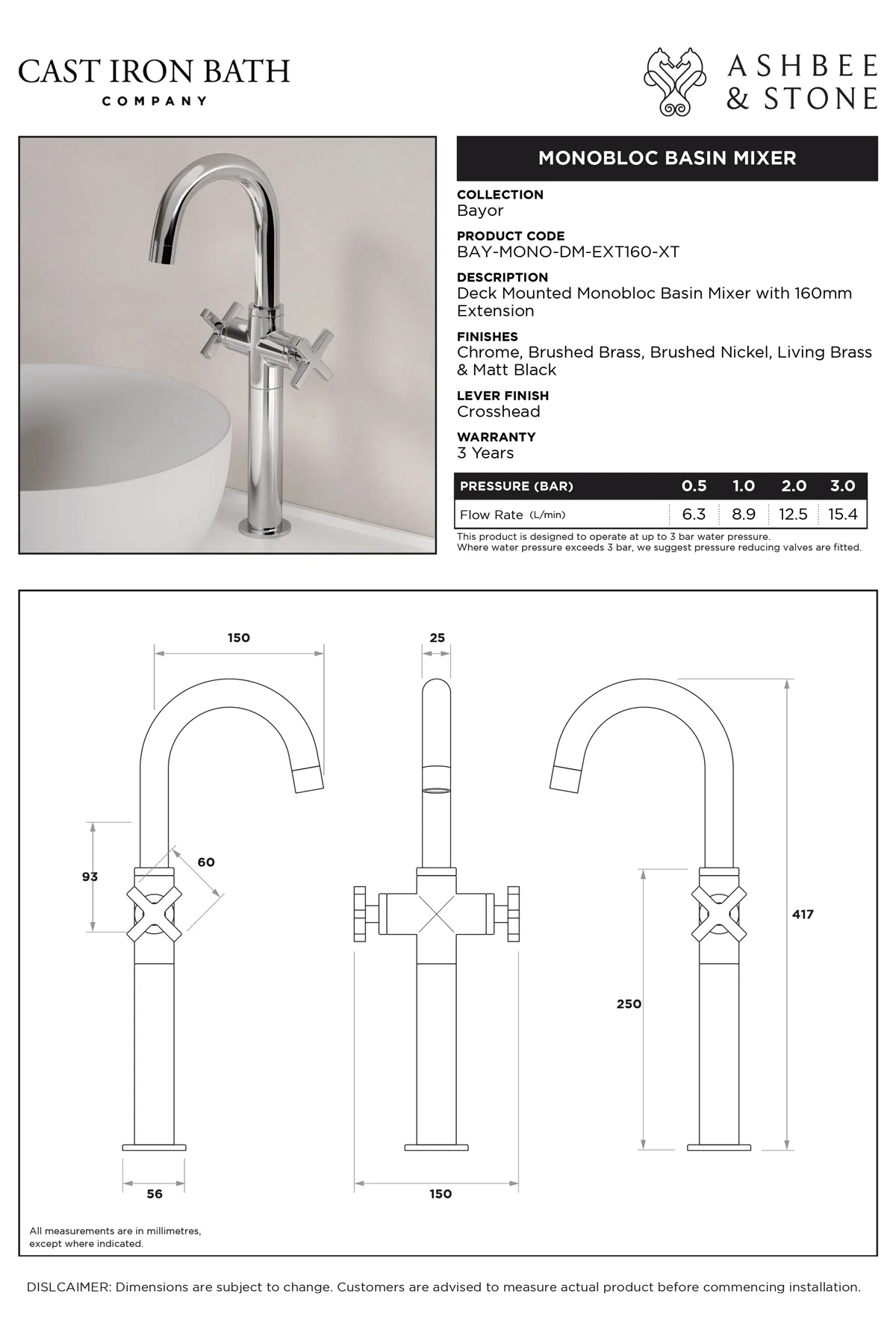 View Bayor Monoblock Basin Mixer specification