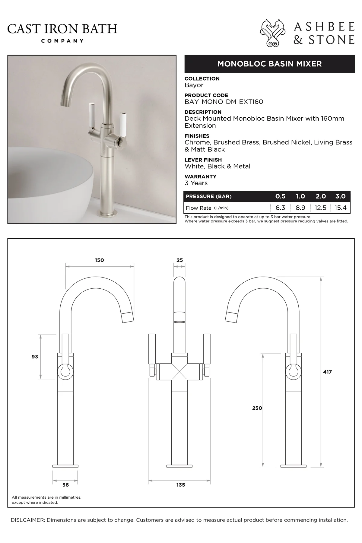 View Bayor Monoblock Basin Mixer specification