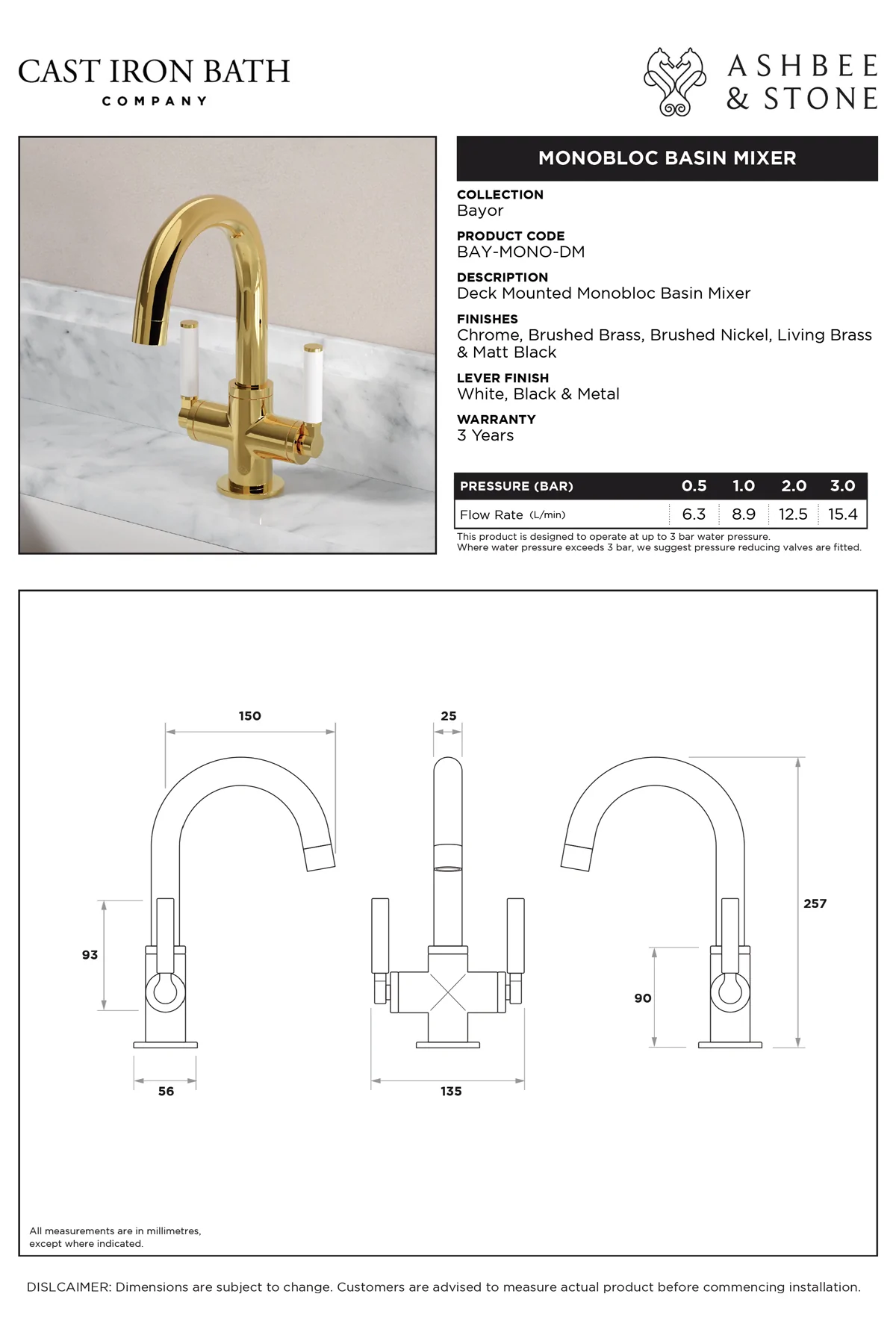 View Bayor Monoblock Basin Mixer specification
