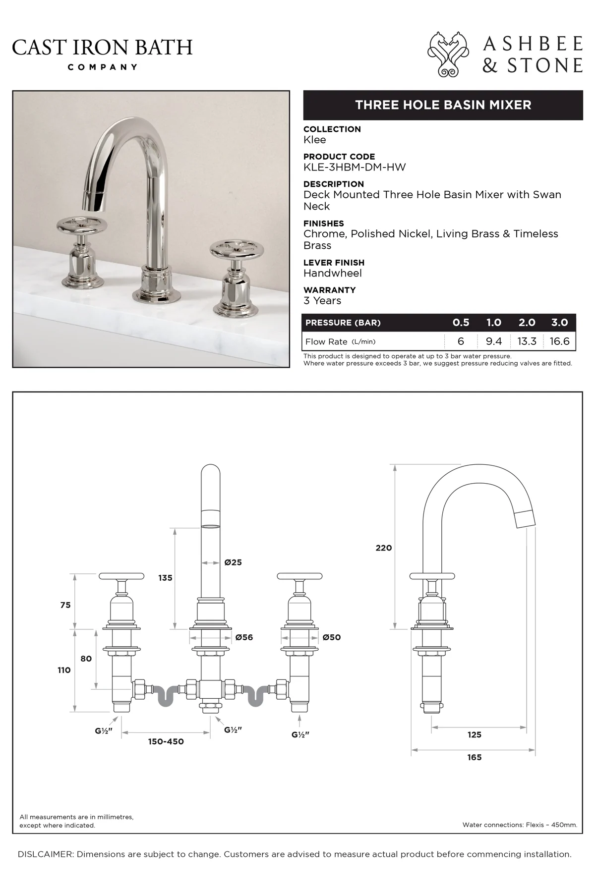 View Klee Deck Mounted Three Hole Basin Mixer specification