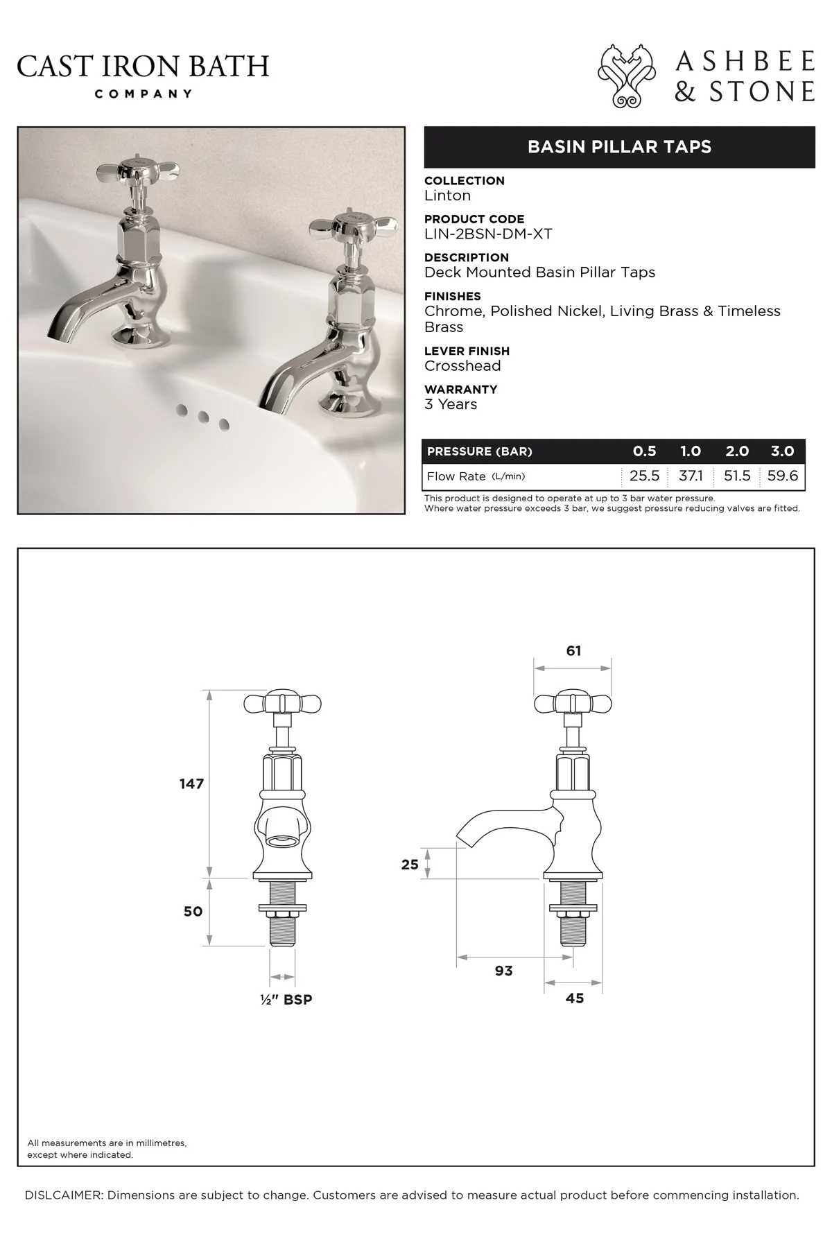 View Linton Basin Basin Pillar specification