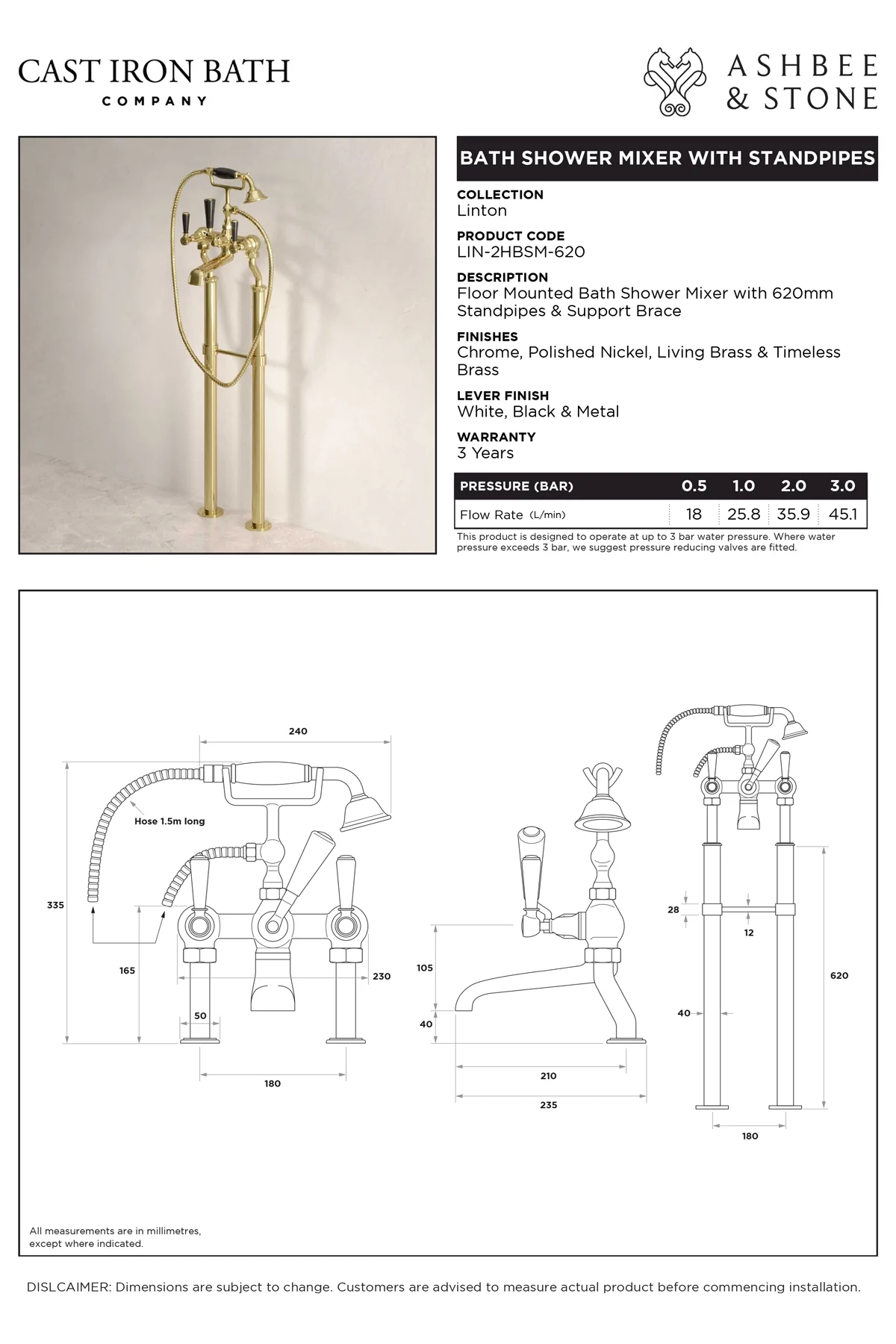 View Linton Bath Filler with 620mm Standpipes specification}}