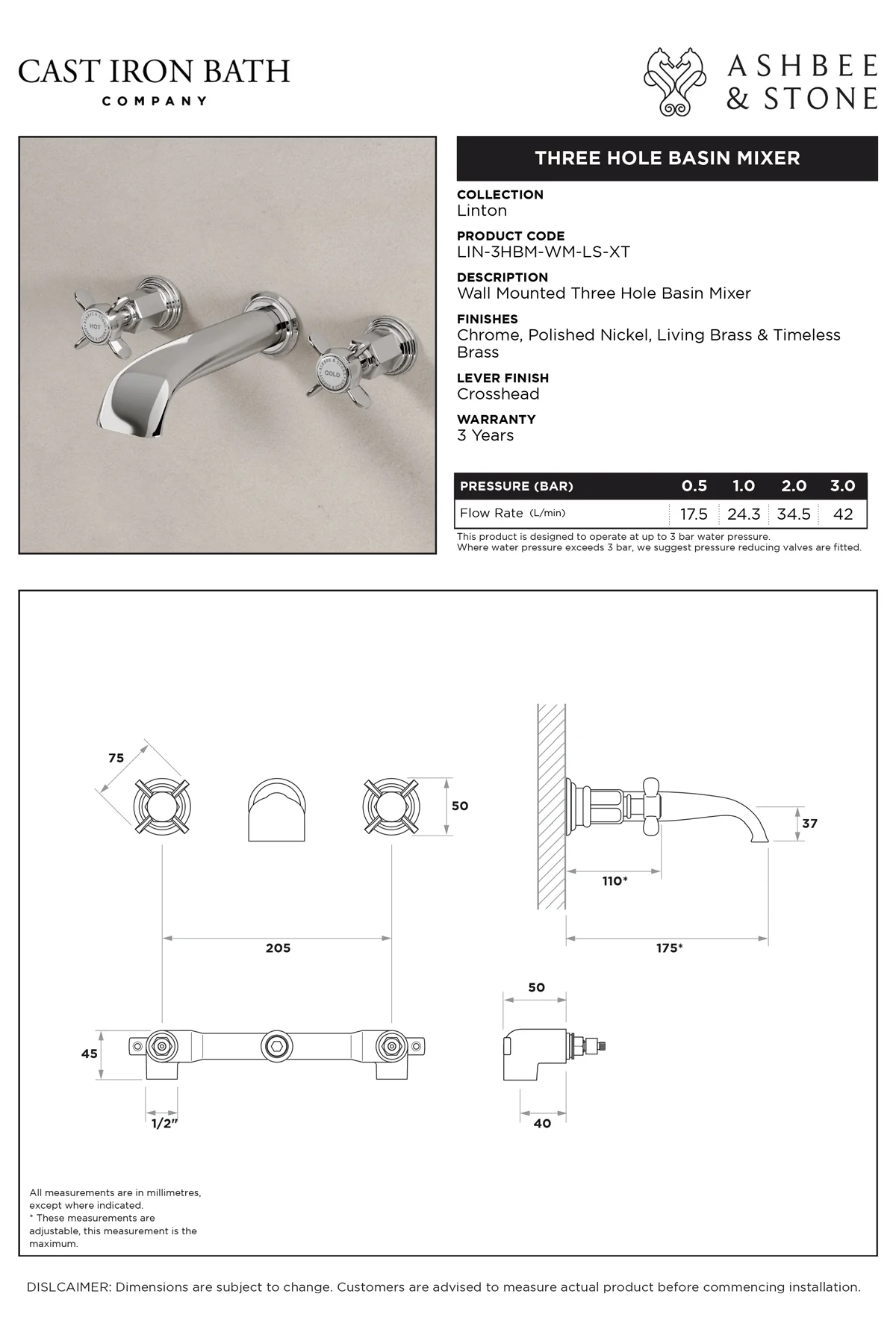 View Linton Three Hole Basin Mixer specification
