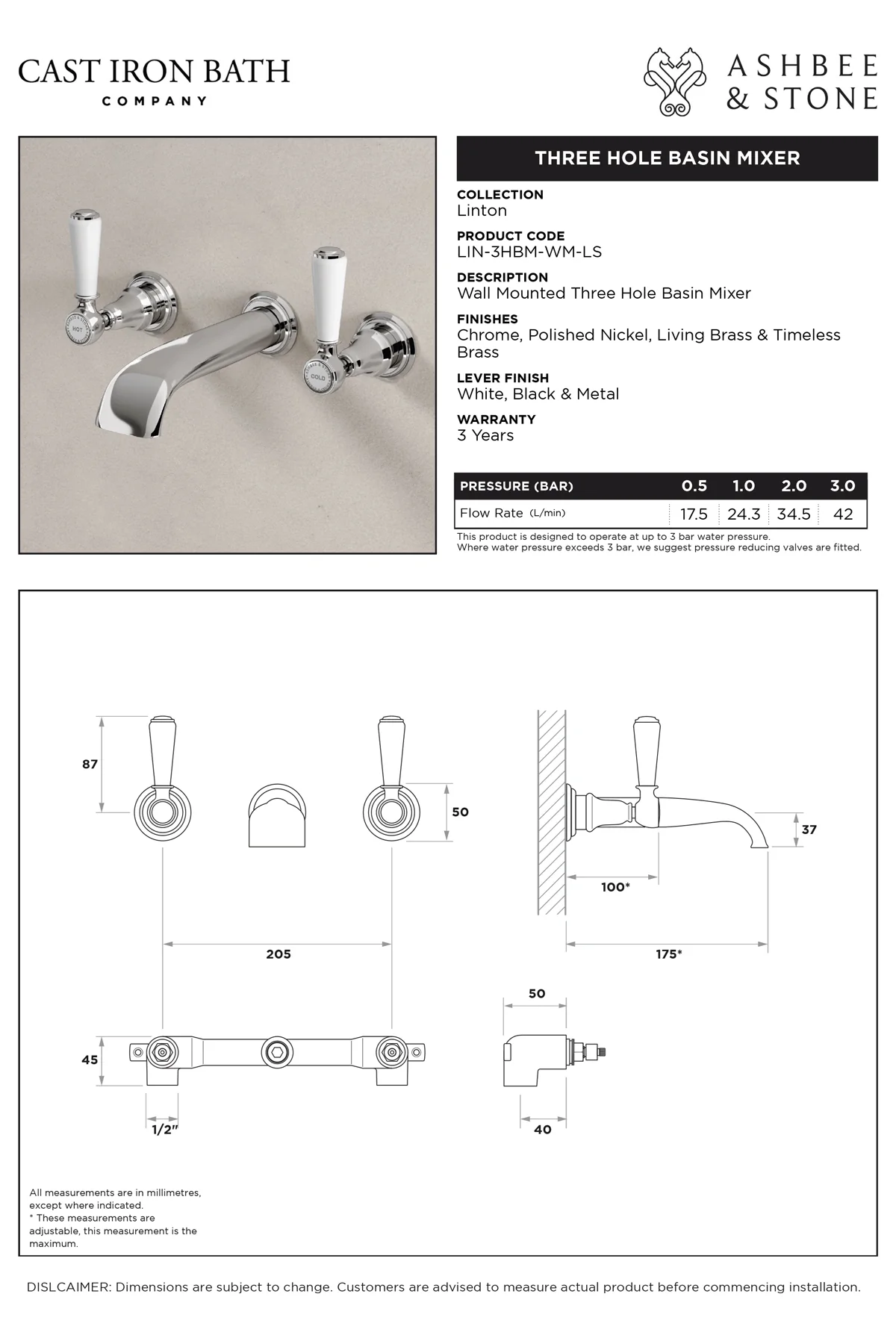 View Linton Three Hole Basin Mixer specification