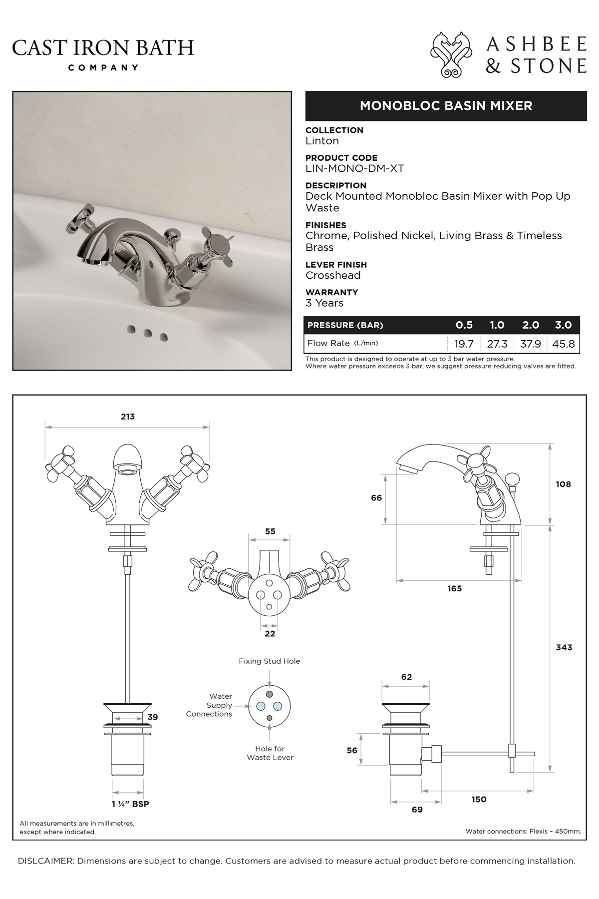 View Linton Monoblock Basin Mixer specification