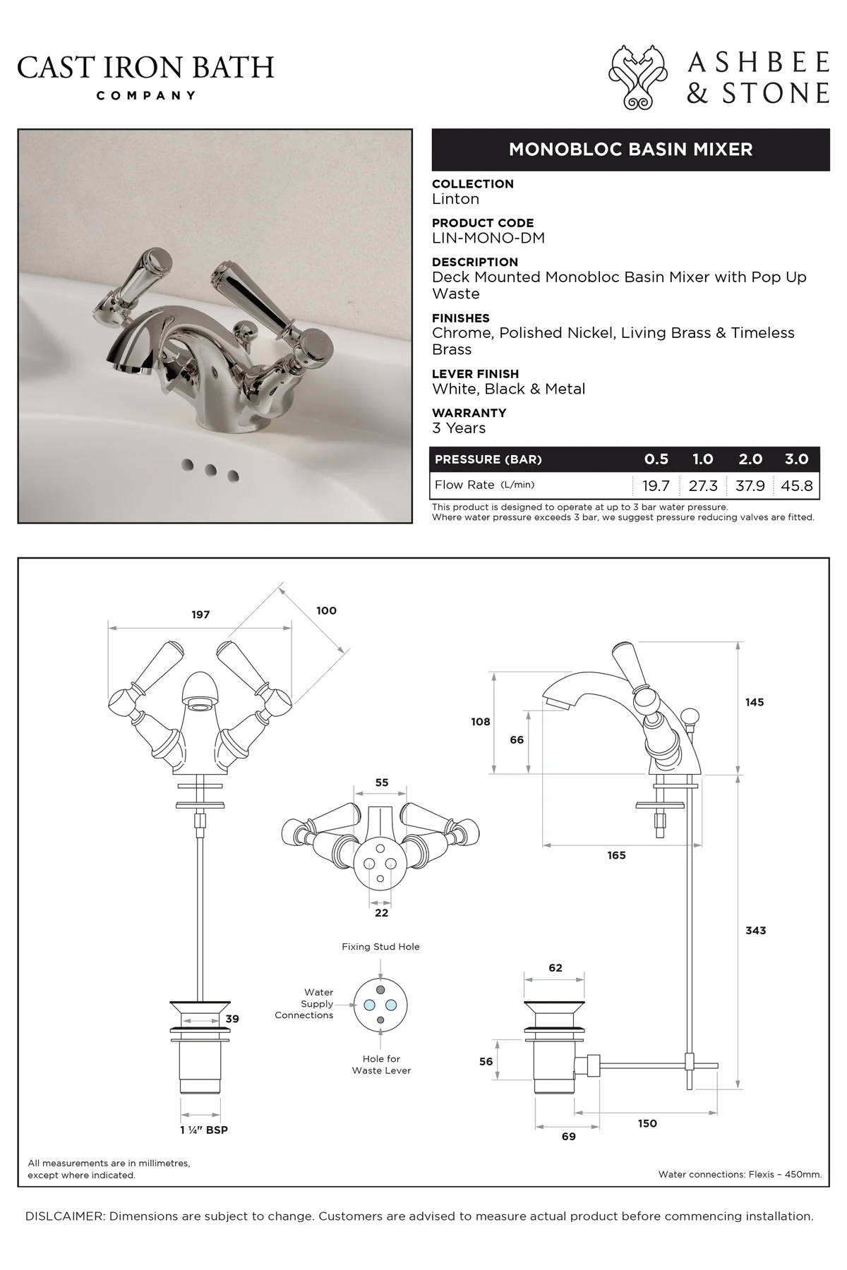 View Linton Monoblock Basin Mixer specification