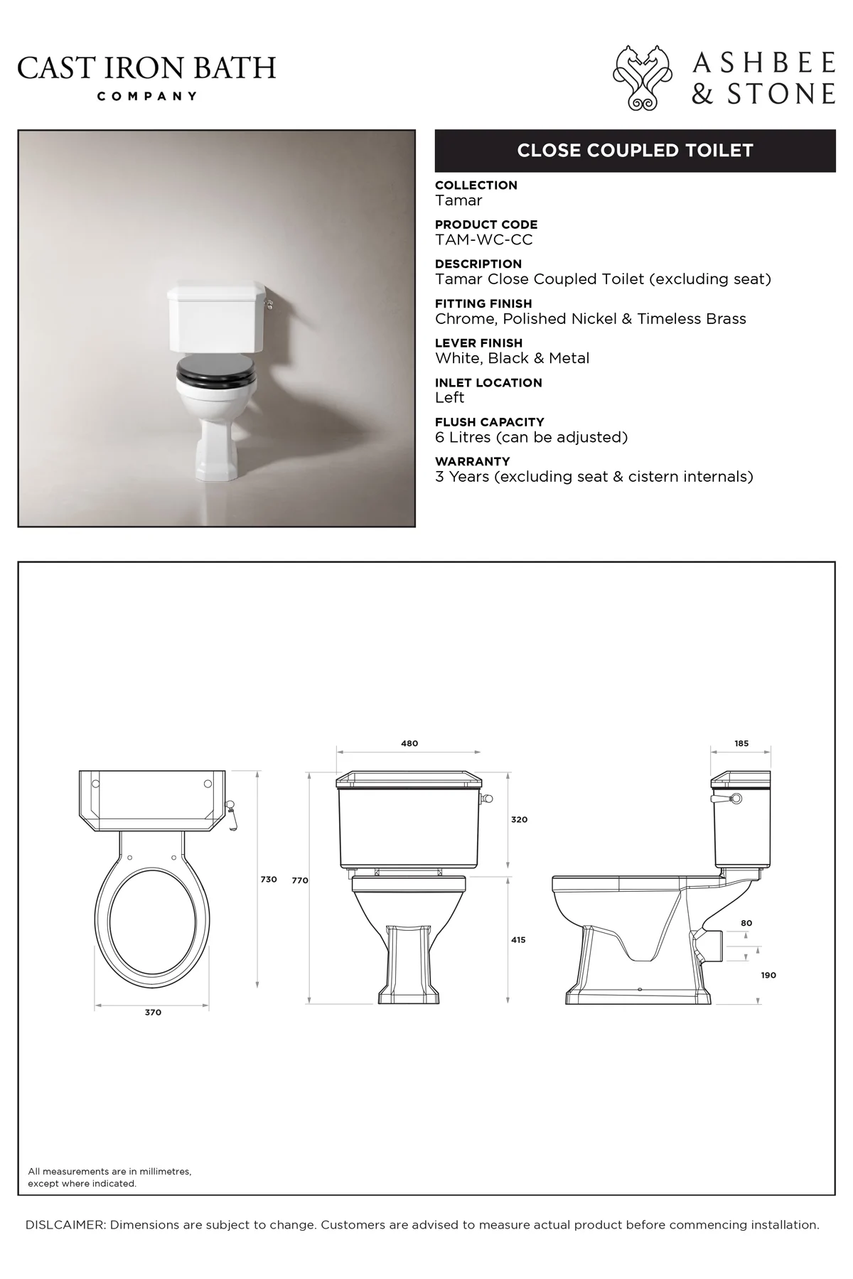 View Tamar Close Coupled Toilet specification