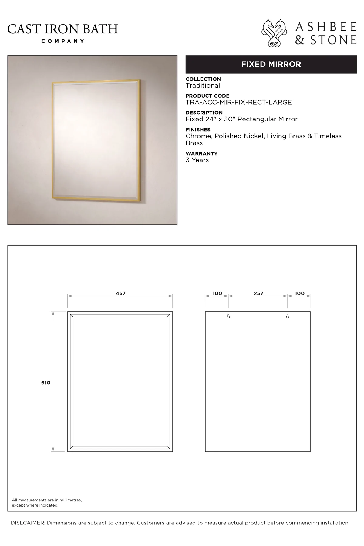 View Fixed Rectangular Mirror specification}}