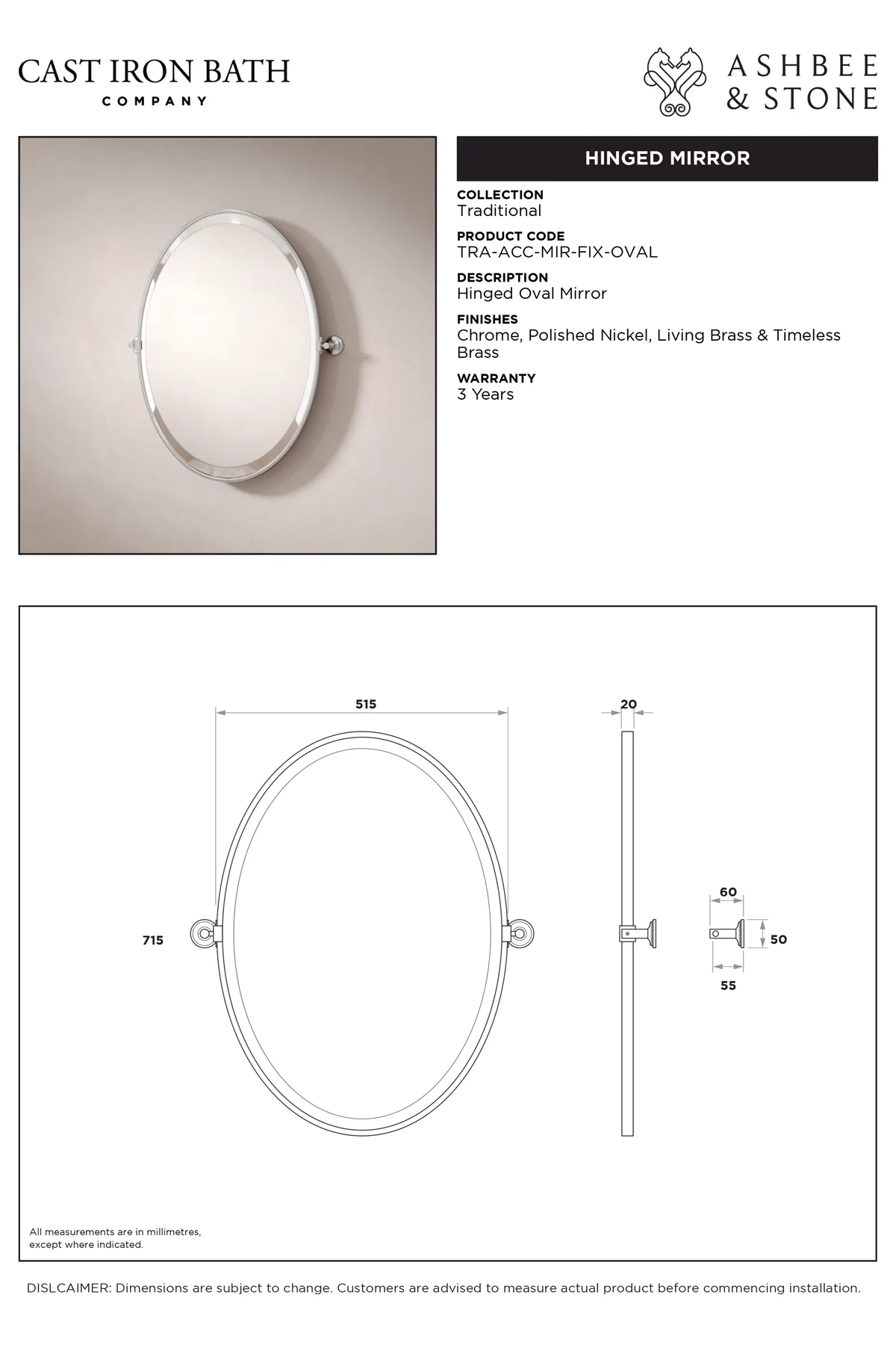 View Hinged Oval Mirror specification}}
