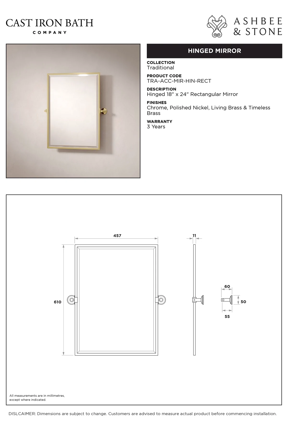 View Hinged Rectangular Mirror specification}}